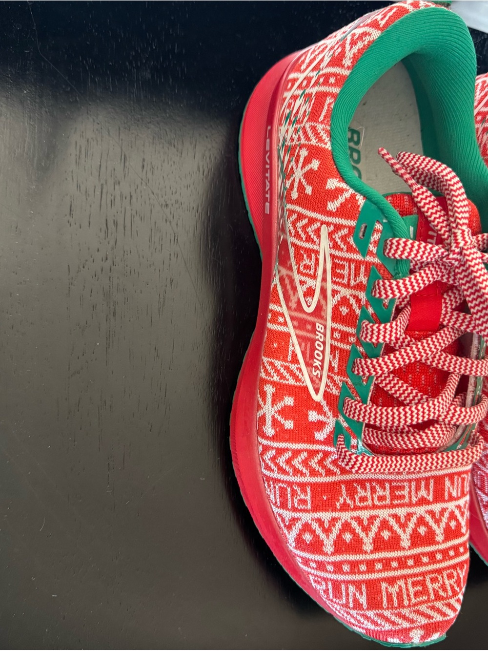 Brooks Kids Red and Green Holiday Knit Sneakers